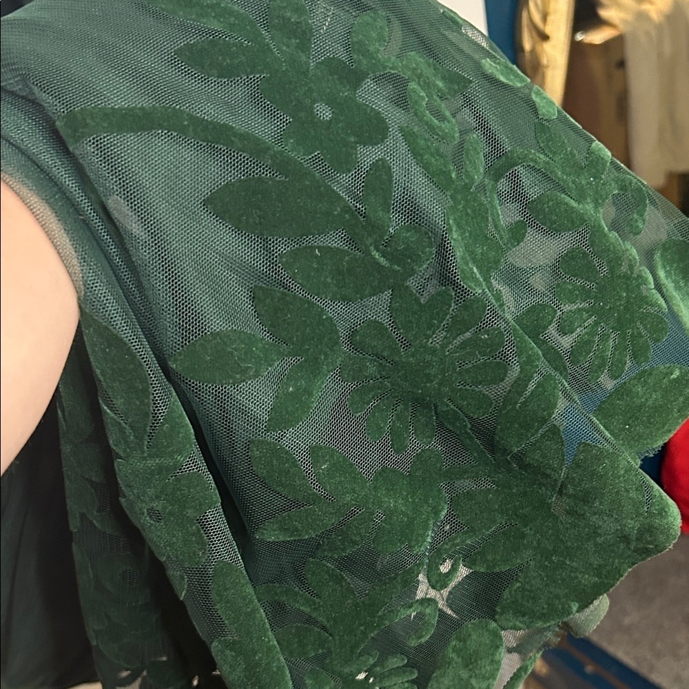 STUNNING Luxxel Deep Green Bridesmaid Dress - velvet and mesh patterns. Fits S - Picture 6 of 9